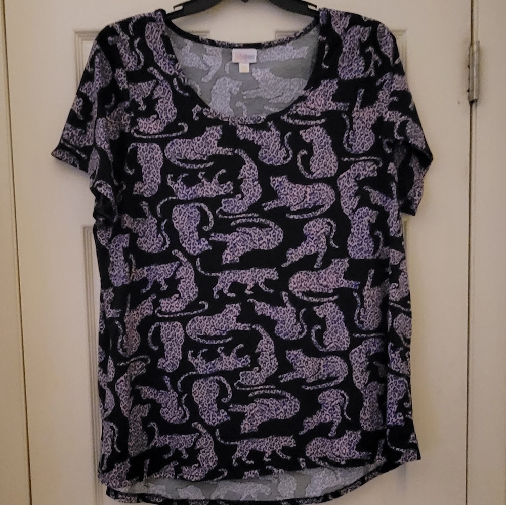 LuLaRoe 3XL Retired Classic T Pink/Blue/Black Leopard Print